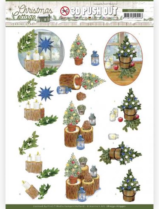 3D Push Out - Jeanine's Art - Christmas Cottage - Blue Decorations