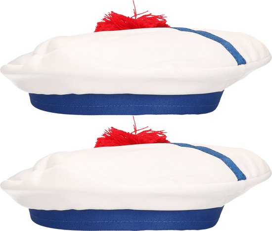 Boland Carnaval verkleed Matroos/Matrozen hoedje - 2x - wit/blauw - voor volwassenen - Maritiem thema