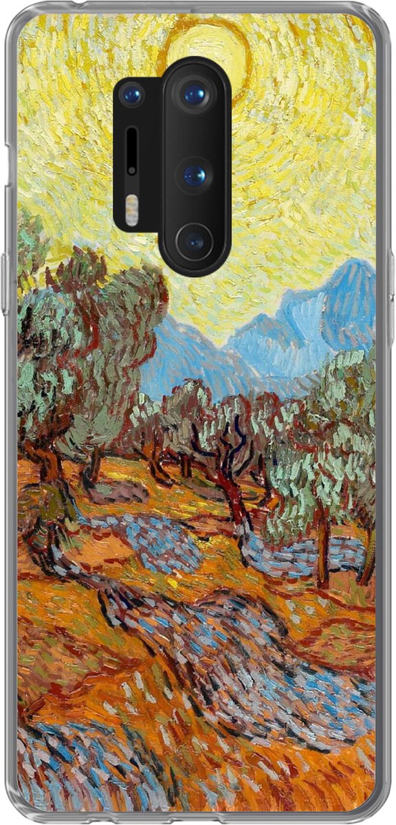 Telefoonhoesje Geschikt voor OnePlus 8 Pro hoesje - Olijfbomen met gele hemel en zon - Vincent van Gogh - Siliconen Telefoonhoesje Telefoonhoesje