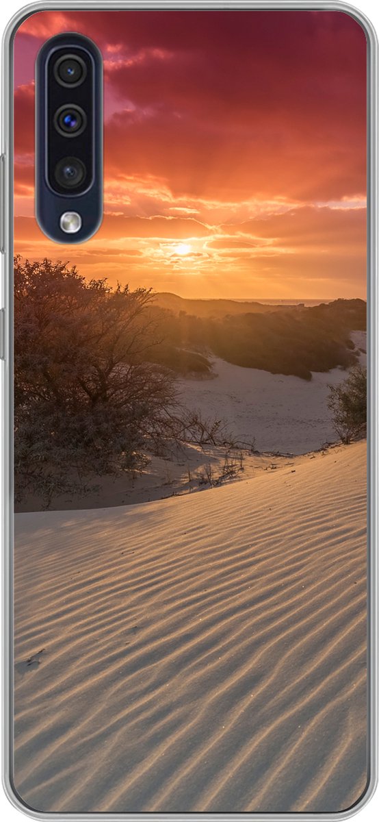 Telefoonhoesje Geschikt voor Samsung Galaxy A30s hoesje - Zonsondergang bij het Nederlandse strand - Siliconen Telefoonhoesje Telefoonhoesje