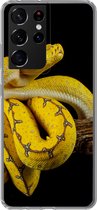 Geschikt voor Samsung Galaxy S21 Ultra hoesje - Slang - Tak - Geel - Siliconen Telefoonhoesje