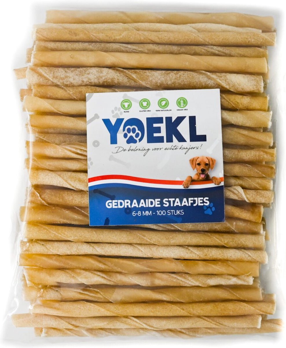 YOEKL Gedraaide Staafjes - 6-8mm 100 Stuks - Hondensnacks - Hondensnoepjes - Hondensnacks Gedroogd - Hondensnacks Kauwbot - Hondenvoer