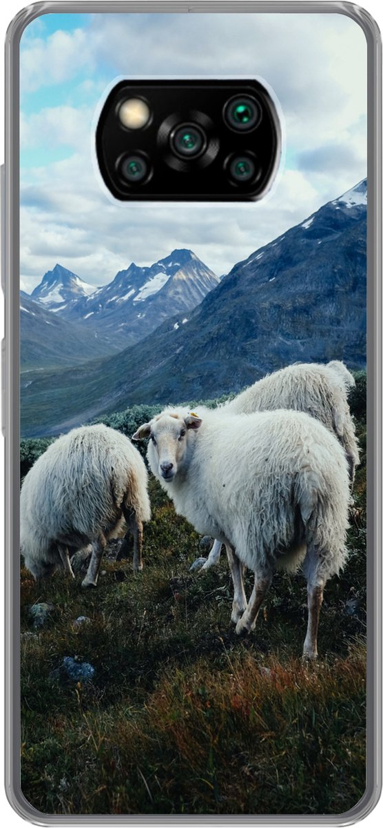 Telefoonhoesje Geschikt voor Xiaomi Geschikt voor Poco X3 Pro hoesje - Schapen - Natuur - Bergen - Siliconen Telefoonhoesje Telefoonhoesje