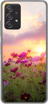 Geschikt voor Samsung Galaxy A33 5G hoesje - Zonsondergang - Bloemen - Roze - Natuur - Groen - Siliconen Telefoonhoesje