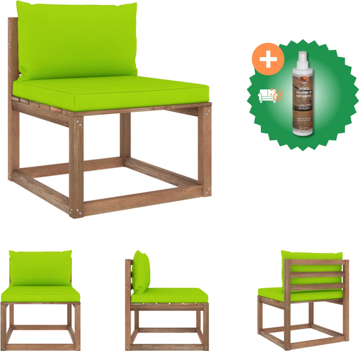 VidaXL Hoekbank Houten Pallet 60 x 64 x 70 cm Grenenhout Bruin Inclusief Kussens Loungebank Inclusief Houtreiniger en verfrisser