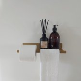 Qstiel Qumi links goud - Toiletrolhouder - WC Rolhouder - Toiletpapier houder met plankje - Handdoekhouder - Goud - Anodic Gold Axalta
