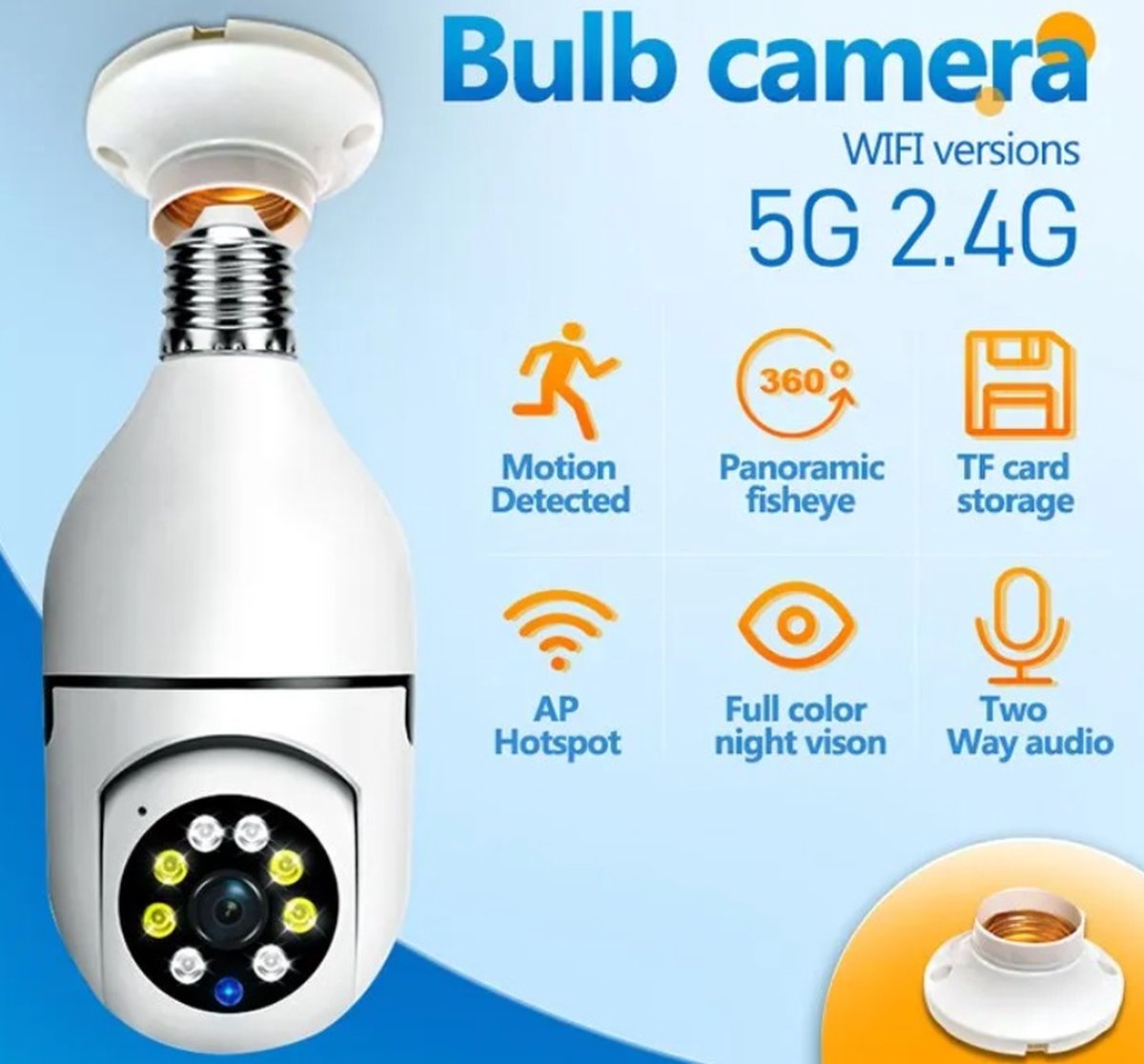 5G Lamp E27 Bewakingscamera Full Color Nachtzicht Automatische Mensenzoom Indoor Beveiliging Monitor Wifi Camera