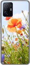 Geschikt voor Xiaomi 11T Pro hoesje - Bloemen - Klaproos - Lente - Natuur - Rood - Blauw - Siliconen Telefoonhoesje
