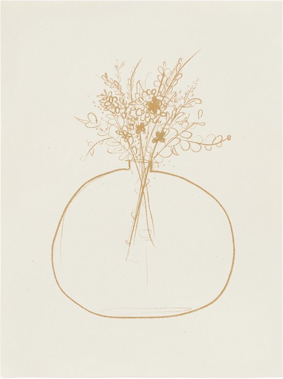 Kave Home - Feuille Erley en papier Wit avec vase à fleurs beige 29,8 x 39,8 cm