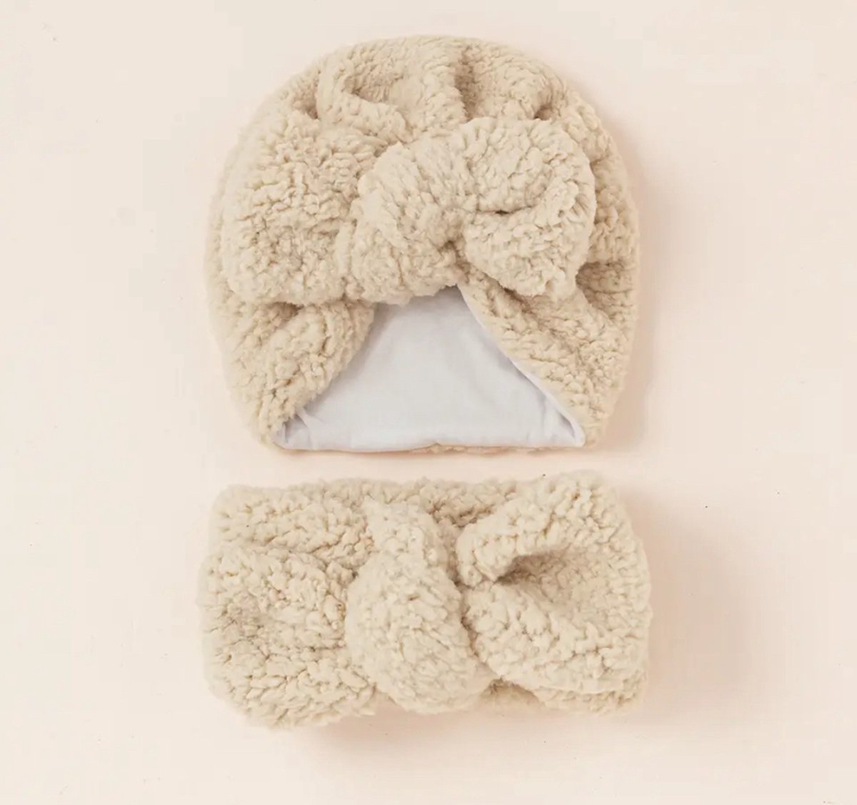 Goedkoopste baby muts en sjaal - teddy - meisje - muts - sjaal - set - beige - kraamcadeau
