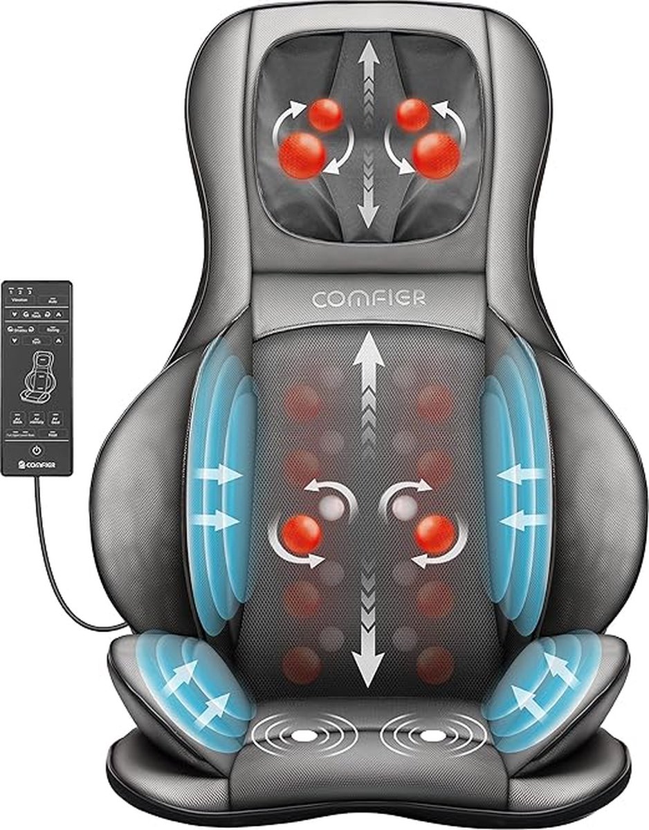Shiatsu-massagestoelkussen met kneed- rol- vibratie- en luchtcompressiemassage massagekussen met warmtefunctie voor de nek schouders rug heupen en dijen