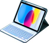 Mobigear Tablethoes geschikt voor Apple iPad 10 (2022) Hoes | Mobigear Keys QWERTY Bluetooth Toetsenbord Bookcase + Stylus Houder - Blauw