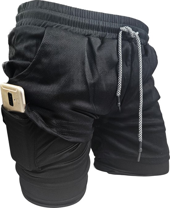 BamBella ® - Pantalon de sport - Taille L - poche de rangement mobile - Short de Sport homme