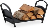 Relaxdays houtmand metaal - inklapbare haardhout mand - brandhout opslag binnen - zwart
