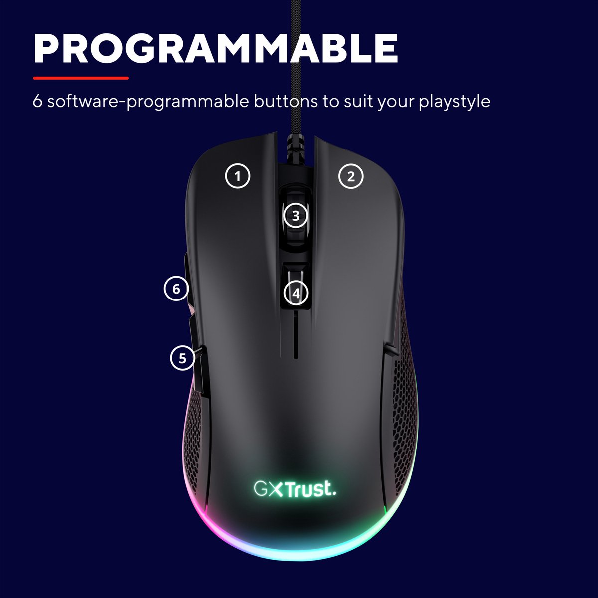 Trust GXT 922 Ybar Gaming Muis – 7200 DPI, RGB thumbnail 2