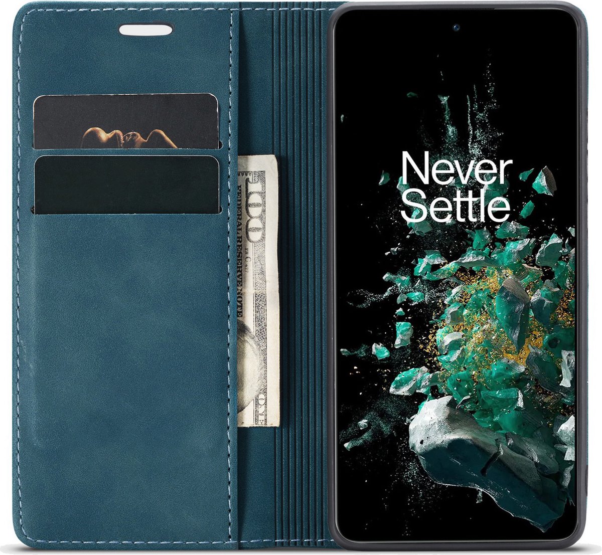 ProGuard OnePlus 10T Wallet Hoesje Vintage Leder Blauw
