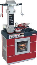 Klein Toys Miele keuken - fornuis, afzuigkap, dispenser, spoelbak, handige opbergvakjes - incl. bijpassende accessoires - rood grijs
