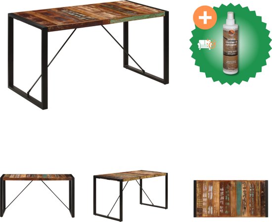 vidaXL Table de salle à manger rétro - Bois Massief recyclé - 140 x 70 x 75 cm - Acier enduit de poudre - Table - Comprend un nettoyant et un assainisseur pour bois