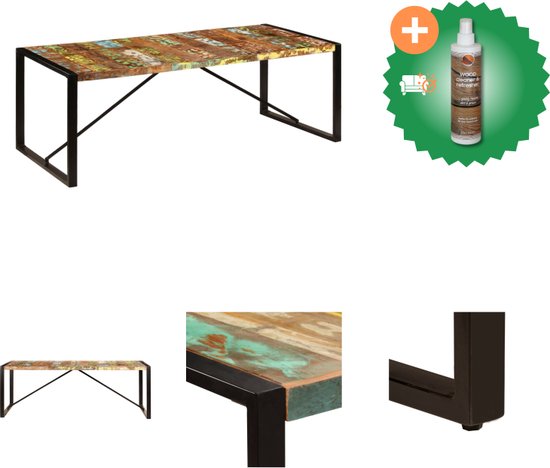 vidaXL Table à manger 220x100x75 cm Bois massif recyclé - Table - Comprend un nettoyant et un rafraîchisseur pour bois