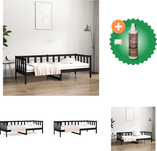 vidaXL Slaapbank 90x190 cm massief grenenhout zwart - Bed - Inclusief Houtreiniger en verfrisser