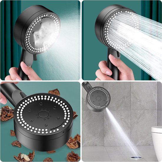 Douchekop waterbesparend met slang, spaardouchekop 8 straalsoorten, 1,5