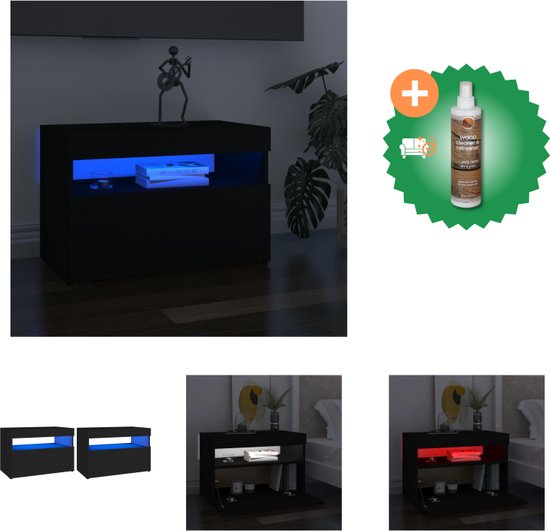 vidaXL Tv-meubelen 2 st met LED-verlichting 60x35x40 cm zwart - Kast - Inclusief Houtreiniger en verfrisser