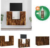 vidaXL 3-delige Tv-meubelset bewerkt hout gerookt eikenkleurig - Kast - Inclusief Houtreiniger en verfrisser