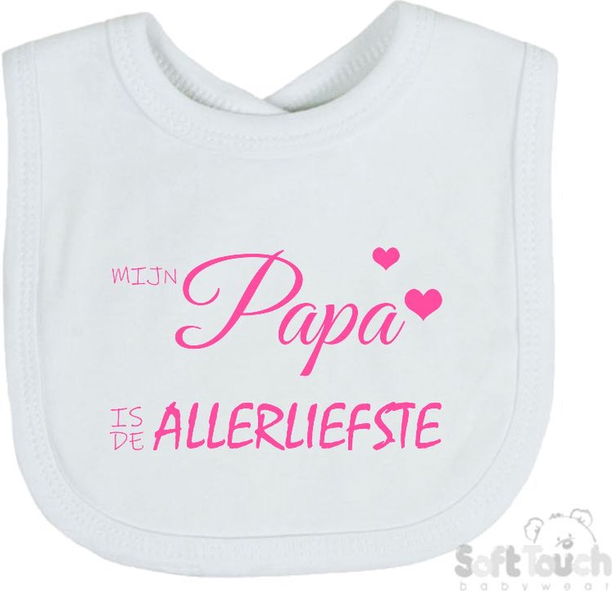 Goedkoopste Soft Touch Slabber Slabbetje Slab Mijn papa is de allerliefste Vaderdag Unisex Katoen Wit/roze Maat 33x22 Cm
