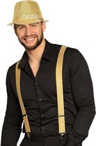 Toppers - Ensemble de costumes de carnaval Partyman - chapeau et bretelles à paillettes - or - hommes - vêtements de costume
