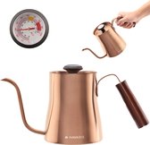 Navaris waterkoker voor fornuis 1l - Gooseneck kettle - Ideaal voor pour over coffee - Geïntegreerde thermometer - Van RVS