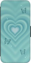 Leuke Telefoonhoesjes - Hoesje geschikt voor Samsung Galaxy A54 - Retro hart vlinder - Wallet Case met pasjeshouder - Print / Illustratie - Blauw