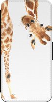 Leuke Telefoonhoesjes - Bookcase hoesje geschikt voor iPhone 14 - Giraffe - Wallet case met pasjeshouder - Giraffe - Beige