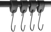 Brute Strength - Leren ronde S-haak hangers - Zwart - 4 stuks - 12,5 x 2,5 cm – Zwart zilver – Leer - handdoekhaakjes - Ophanghaken – kapstokhaak