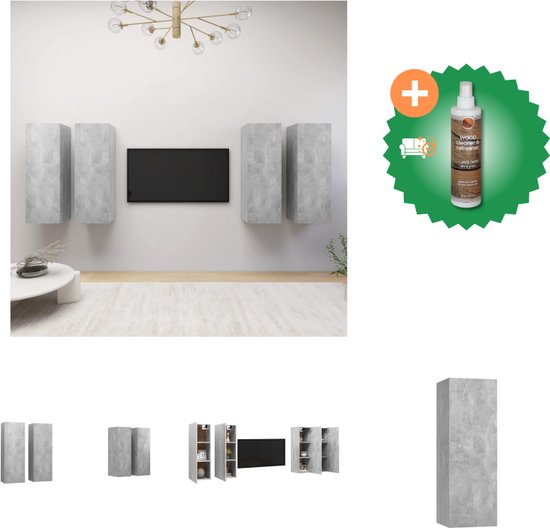 vidaXL Tv-meubelen 4 st 30-5x30x90 cm spaanplaat betongrijs - Kast - Inclusief Houtreiniger en verfrisser