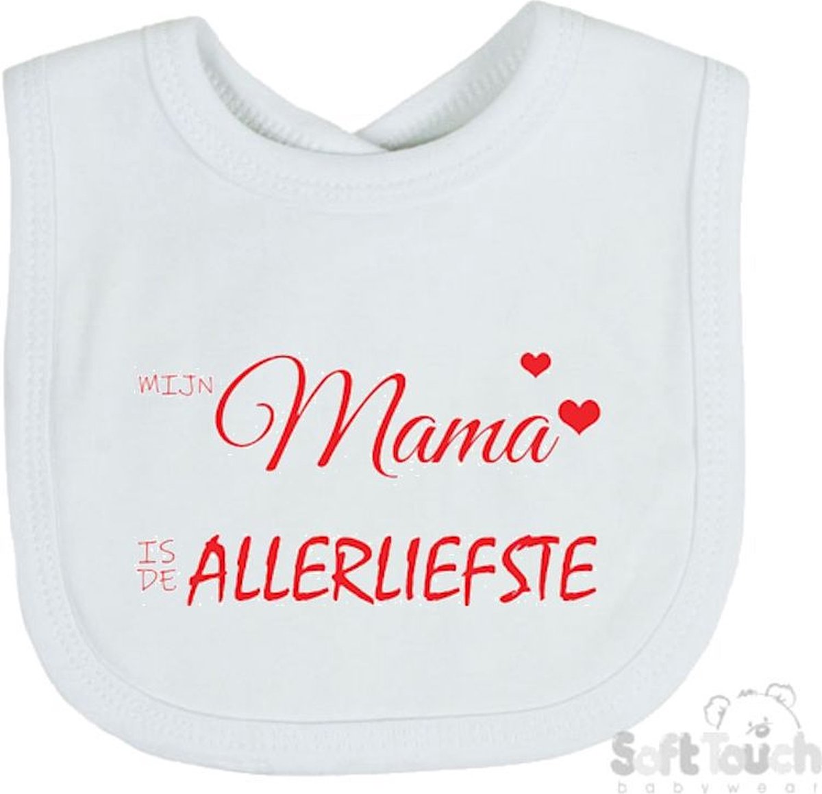 Goedkoopste Soft Touch Slabber Slabbetje Slab Mijn mama is de allerliefste Moederdag Unisex Katoen Wit/rood Maat 33x22 Cm