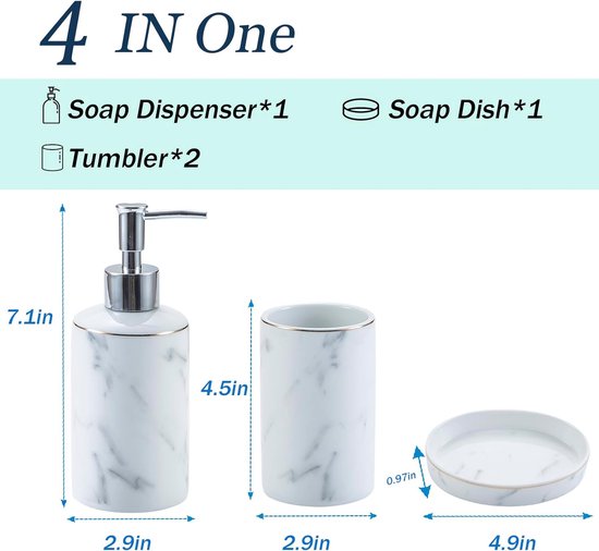 MSV Zeeppompje en drink/tandenborstel beker - badkamer set Porto - kunststof - wit | - de online hobby winkel