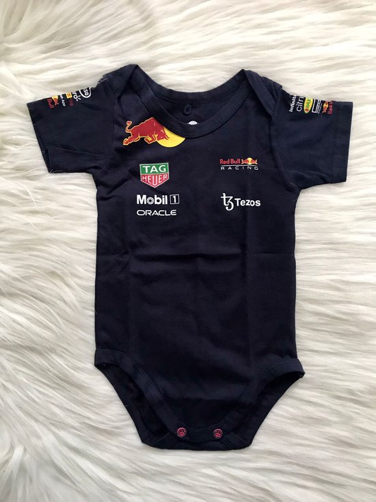 Red Bull Racing F1 Baby Romper Onesie met Grote Ruglogo | Navy | 100% katoen | Verstappen 1 | F1 Baby Fans | Ideaal F1 cadeau | Maat 62 | 0-3 MND