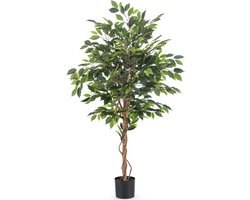Kunstplant Ficus Groen 150 Cm - Kunst Kamerplant - Kantoorplant - Houten stam - Blijft altijd prachtig en mooi groen