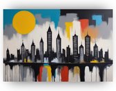 Skyline Basquiat stijl - Skyline schilderij - Schilderij Jean-Michel Basquiat - Wanddecoratie klassiek - Canvas schilderij - Muur kunst - 70 x 50 cm 18mm