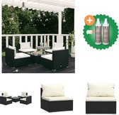 vidaXL Poly Rattan Tuinset - Modulair Design - Waterbestendig - Stevig Frame - Comfortabele Kussens - Zwart/Crème - 150x63x30 cm - Tuinset - Inclusief Onderhoudsset