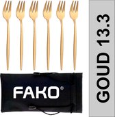 Fako Bijoux® - Gebaksvork / Dessertvork Smal - Vork - Vorkjes - 13cm - Goud - 6 Stuks