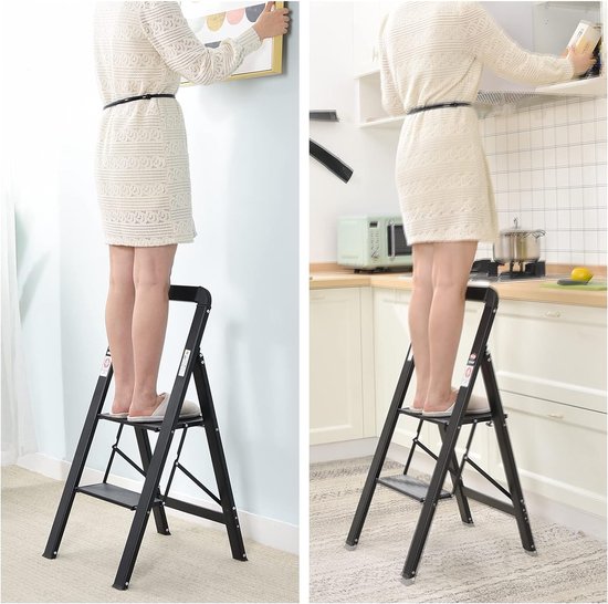 KINGRACK Trapladder, 5 treden, opvouwbare trapladder met leuning