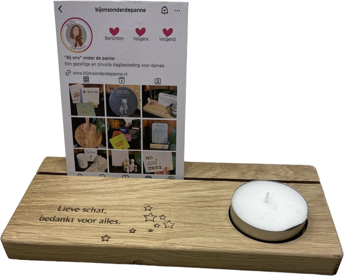 Persoonlijk eikenhouten herinneringsplank | Gedenkplankje | Lieve schat bedankt voor alles | overlijden | in memoriam | waxinelichtje houder