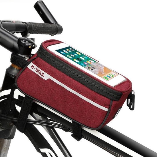 Sacoche de cadre pour Smartphone | Porte-téléphone Bicyclette | Sacoche de vélo universelle | Espace de rangement supplémentaire | Powerbank | Rouge