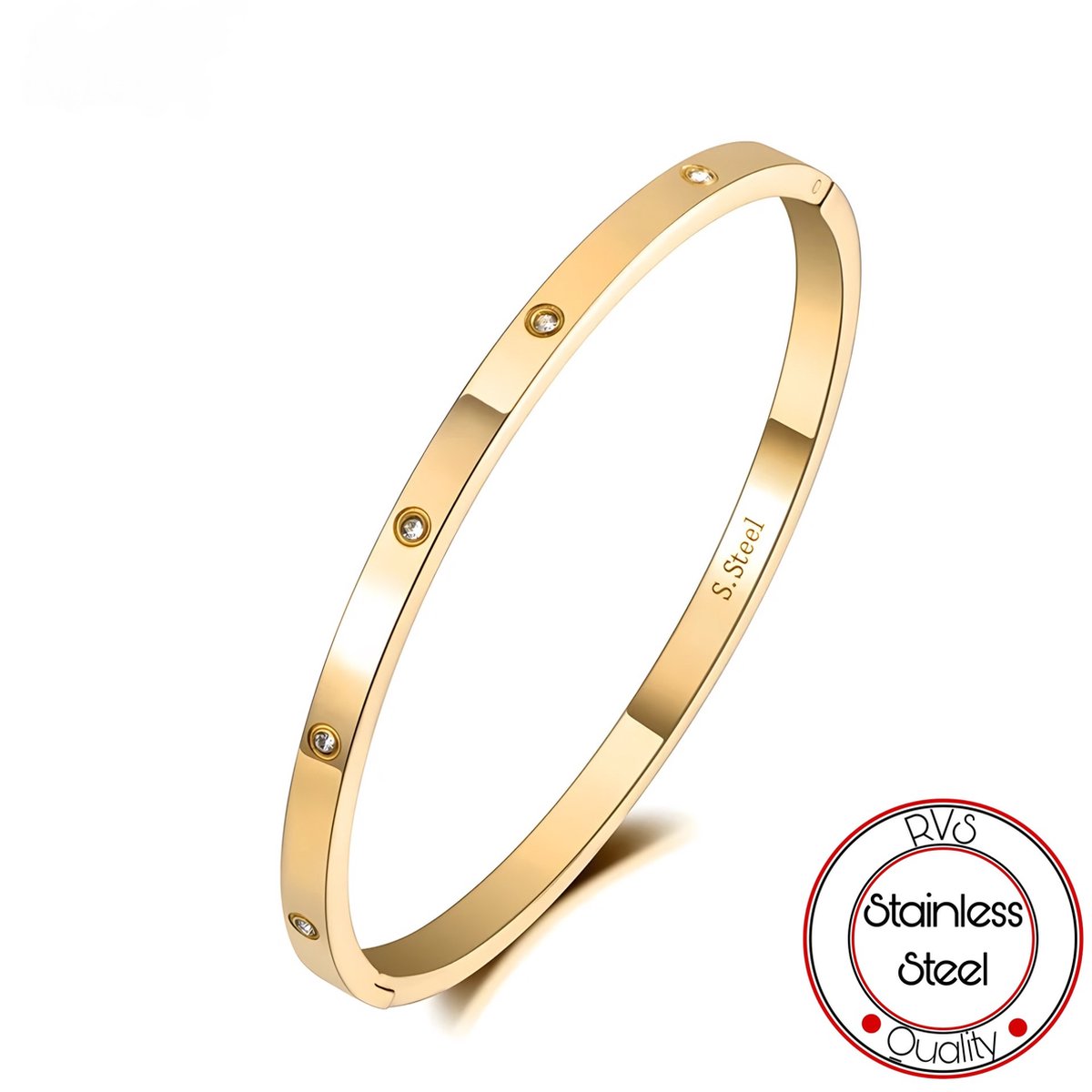 Borasi Bangle Armband | Goudkleurig | 4 mm | Roestvrijstaal | Dames Sieraden |