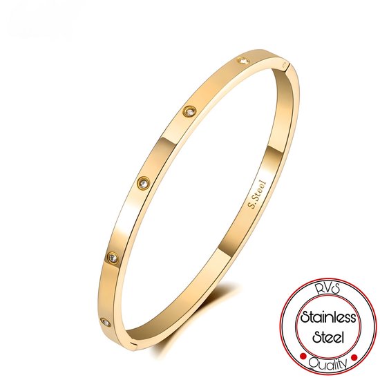 Borasi Bangle Armband | Goud | 4 mm | RVS Stainless Steel | Zirkonia stenen | Dames Armband | Cadeau | Dames Cadeau | Moederdag Cadeau | Cadeau Voor Haar | Best Verkochte Sieraden