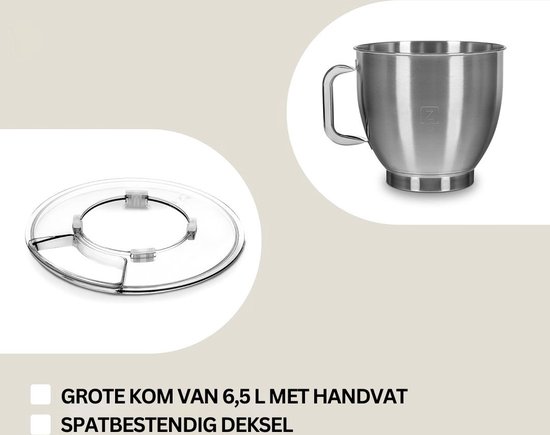 AREBOS Keukenmachine | 1500 W | kneedmachine met 8 liter roestvrijstalen mengkom | keukenmixer met menghaak, kneedhaak, slagbezem en spatbescherming, 6 snelheden, deegmachine | 3 kleuren (Rood