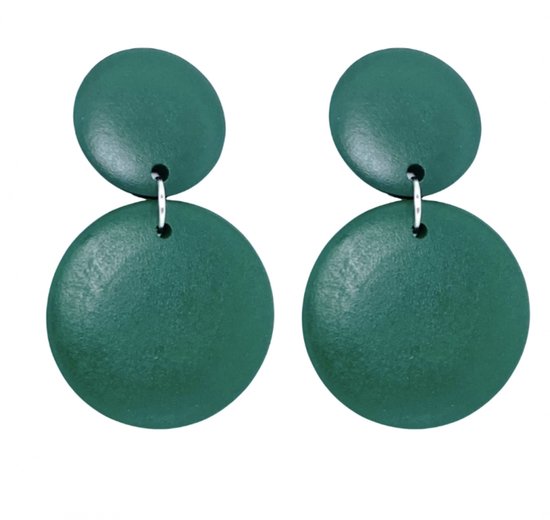 Clip -oorbellen -groen -rond- hout- Geen gaatje- Charme Bijoux