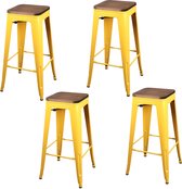 Bol.com METALEN BARKRUK x 4 MAT GEEL HOUTEN ZITTING 425X425X77CM aanbieding