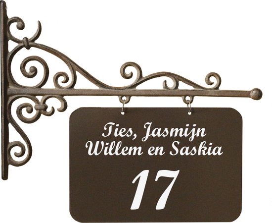 Enseigne | Plaque signalétique en fonte marron grand rectangle avec naam et/ou numéro de maison